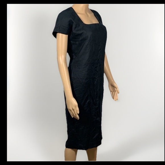 ST. GILLIAN 90’s Black Linen Dress Women's Size 6 Button back - Picture 3 of 7